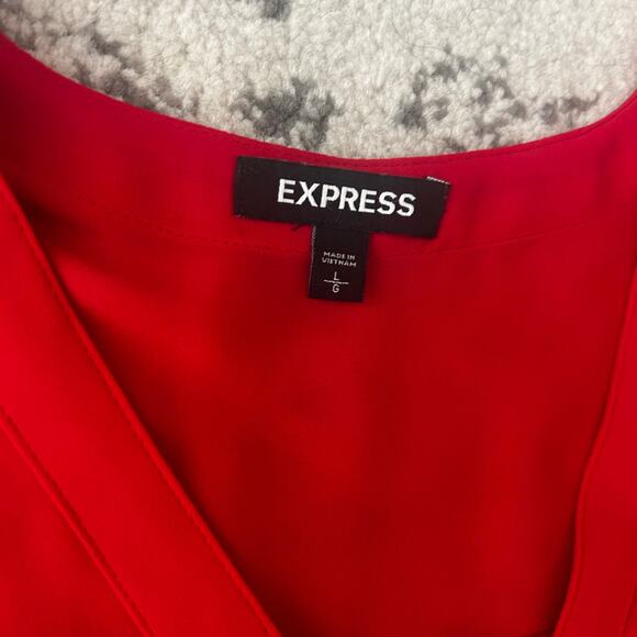 Womens Express Red long sleeve V neck blouse flowy Career Work Holiday Party - Picture 2 of 8